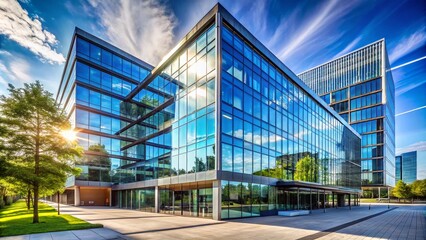 Panoramic View of Closed Windows on a Modern Office Building for Architectural Photography