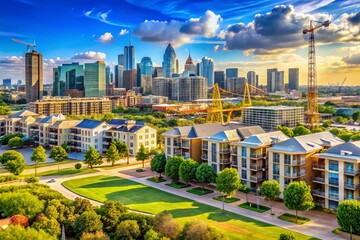 Fototapeta premium Panoramic View of New Residential Development in Dallas – Modern Houses and Apartments Under Construction