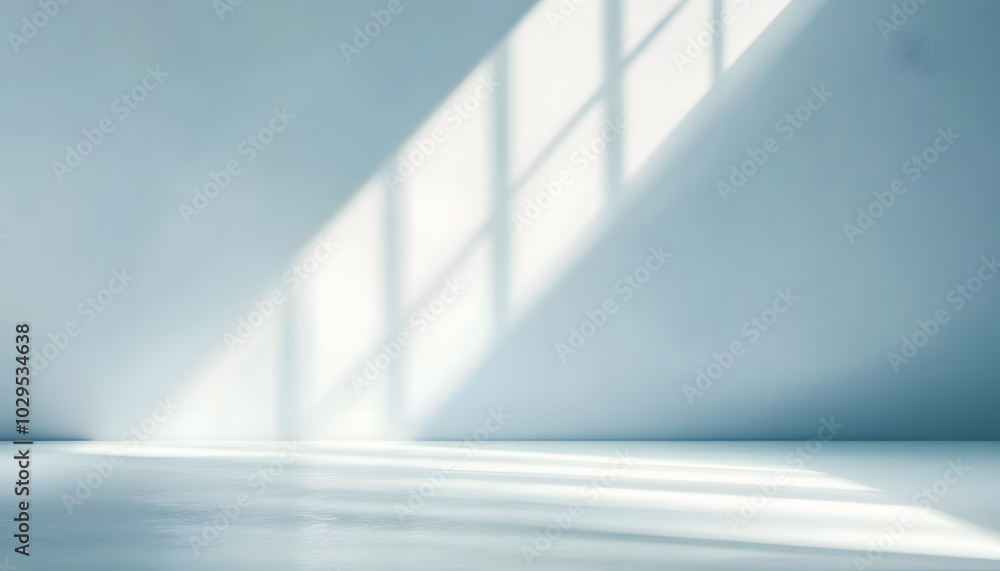 Poster minimal abstract light blue background for product presentation. shadow and light from windows on pl