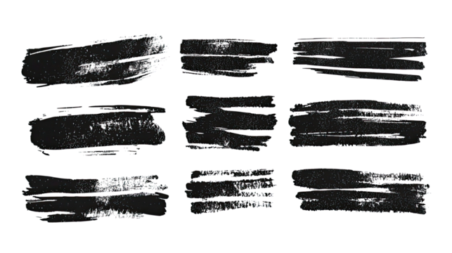 Set of Grunge Black Ink Brush Strokes on White Background Generative AI