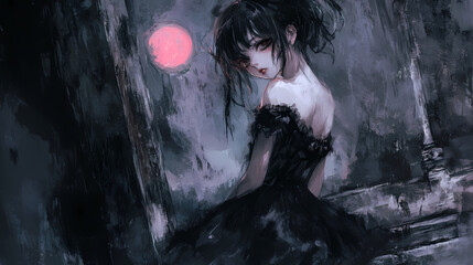 Fototapeta premium Kawaii Horror Anime Girl Character: Eerie Wallpaper