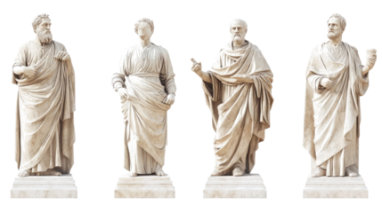 Marble Statues of Fictional Philosophers on White Generative AI