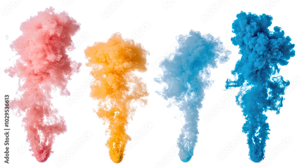 Aufkleber vibrant smoke bombs exploding on white background generative ai
