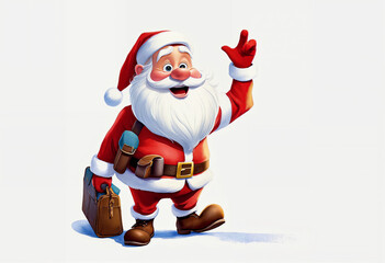 Obraz premium Santa Claus in a red hat and coat with a gray long beard is smiling. Traditional symbol of Christmas, portrait, white background