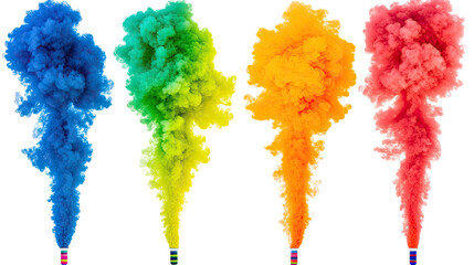 Colorful Smoke Bombs Create Vibrant Clouds on White Generative AI