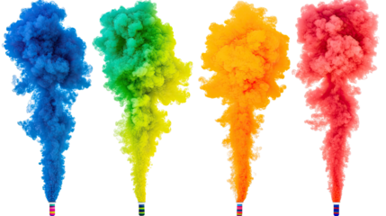 Colorful Smoke Bombs Create Vibrant Clouds on White Generative AI