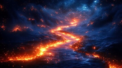 Stunning Cosmic Lava Flow Against a Starry Sky Background