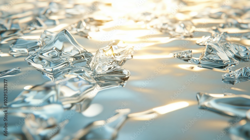 Aufkleber glittering ice shards reflect sunlight on a serene water surface creating a tranquil and captivating
