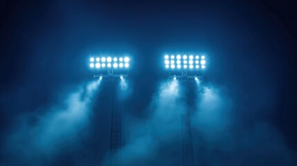 Obraz premium Stadium lights at the night, electrifying atmosphere for thrilling soccer action.