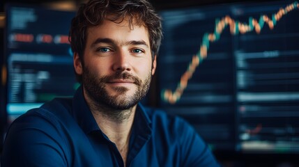 Trader analyzing data on virtual screen.Price graph and indicator. Stock market invest and crypto currency. Stock market and business investment.