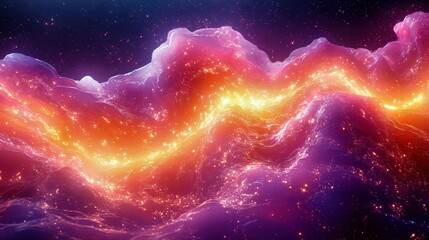 Obraz premium Vibrant Cosmic Waves with Glowing Stars in Night Sky