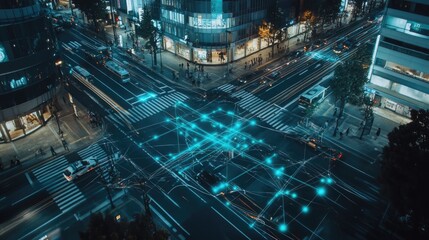 Fototapeta premium Smart city technology image with checkpoint communication network
