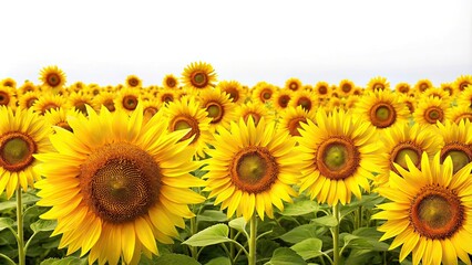 Fototapeta premium Panoramic view of vibrant yellow sunflowers against a white backdrop