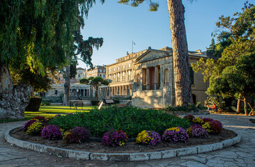 Palace of St. Michael and St. George from People's garden in Corfu island in Greece