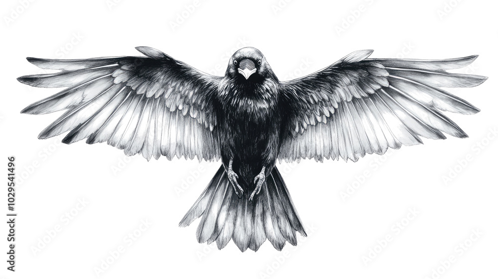 Poster set of raven crows with spread wings displayed on a white background generative ai