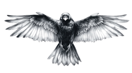 Set of Raven Crows With Spread Wings Displayed on a White Background Generative AI