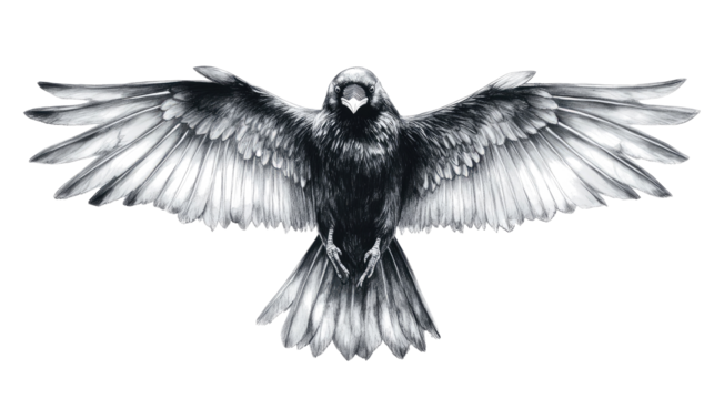 Set of Raven Crows With Spread Wings Displayed on a White Background Generative AI
