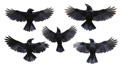 Obraz premium Set of Raven Crow Birds With Spread Wings on a White Background Generative AI