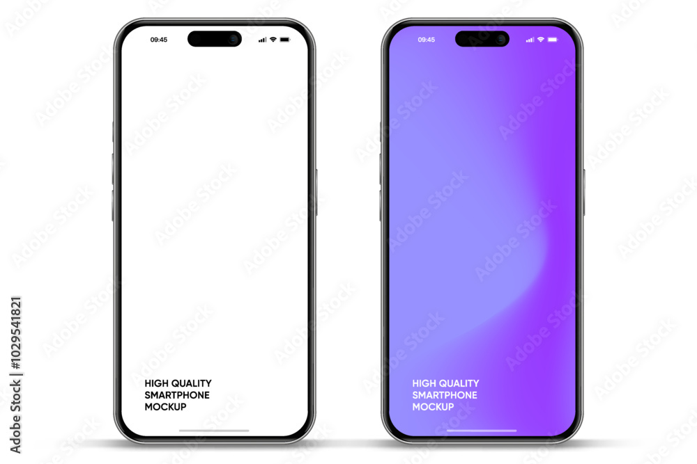 Poster Realistic smartphone mockup. Mobile phone vector with isolated on white background. Device front view. 3D mobile phone with shadow. Realistic, high quality smart phone mockup for ui ux presentation.