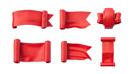 Set of Red Banner Ribbons Isolated on a White Background Generative AI