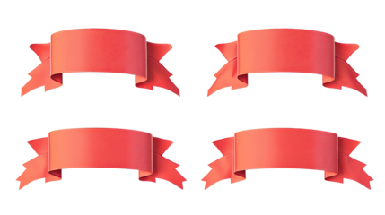 Set of Four Red Banner Ribbons Isolated on a White Background Generative AI
