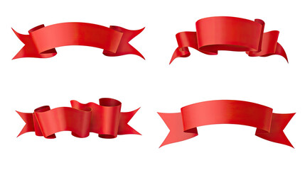 Set of Red Banner Ribbons Isolated on a White Background Generative AI