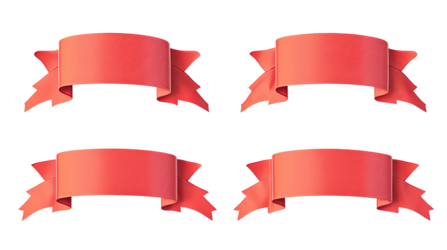 Set of Four Red Banner Ribbons Isolated on a White Background Generative AI