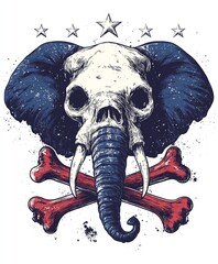 Gothic creepy elephant skull and crossbones for Republican Party of USA t-shirt