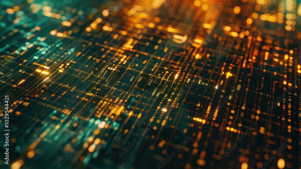 Poster abstract digital data pattern with glowing elements