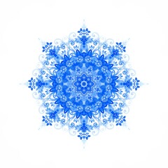 Watercolor blue rosette - snowflake on white background	