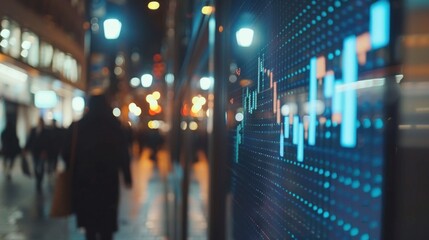 City Night Scene with Stock Market Data Display