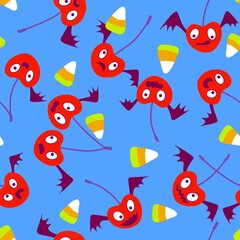 Halloween monsters seamless cherry vampire with wings pattern for wrapping paper