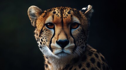 Fototapeta premium Realistic Cheetah Portrait in Dark Background