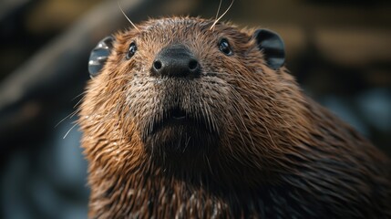 Obraz premium Close-up of a Realistic Beaver in Nature