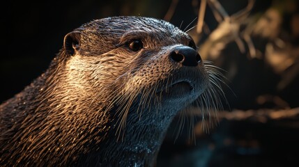 Realistic Otter Portrait in Natural Setting
