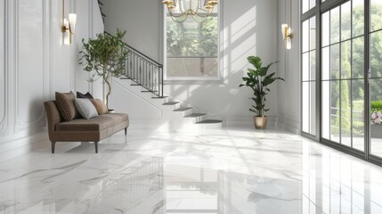 Elegant Modern Interior with Marble Flooring and Stairs