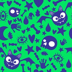 Fototapeta premium Halloween animals seamless bats vampire pattern for wrapping paper and fabrics