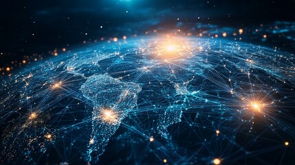 Obraz premium A Global Network of Interconnected Points of Light on a Blue Planet