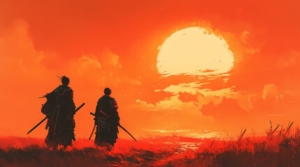 Obraz premium Epic Samurai Duel at Sunset Anime Illustration