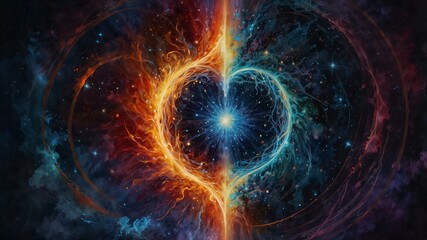 Fantasy scene with a heart  with fire within, representing a mystery of great feeling of love, spiritual awakening and opening 