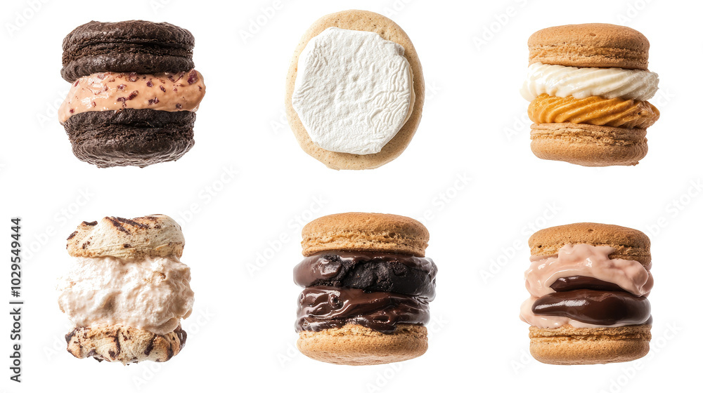 Poster assorted ice cream sandwiches displayed on a white background generative ai