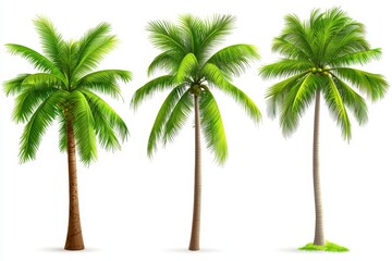 Realistic modern illustrations of coconut palm trees (Cocos nucifera).