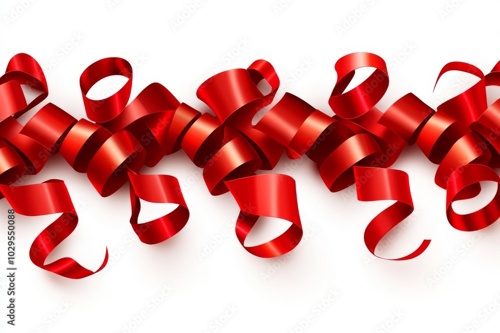 Poster a red bow ribbon satin texture isolated on a white background with a clipping path