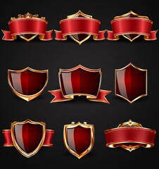 A collection of gold badges and labels designed with luxury in mind