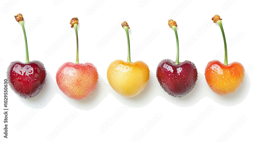 Aufkleber collection of sour cherries displayed on a white background generative ai