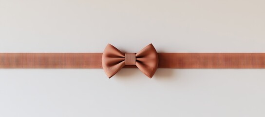 Fototapeta premium Isolated on white background with clipping path, rose gold bow ribbon band satin pink stripe fabric (for Valentine's day holiday gift box, greeting card banner, present wrap design decoration