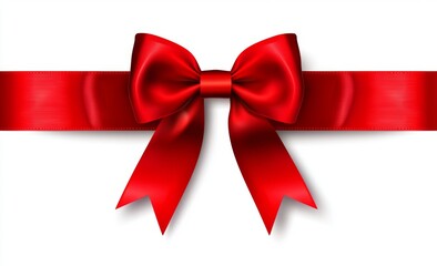 The red bow with horizontal ribbon is isolated on a white background. This modern gift bow with red ribbon is suited for decorating websites.