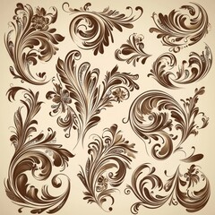 A set of ornate calligraphic vintage elements, dividers, and page decorations designed in a modern and ornamental style.