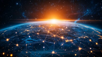 Obraz premium Earth's Network of Connected Cities Under a Starry Sky