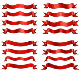 Blank banners and labels set with red ribbons. Modern illustration of the ribbons.